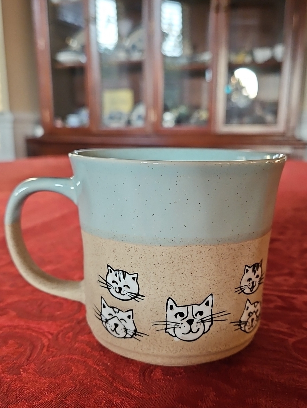 Prima Design Cat Mug Two Tone Ceramic Stoneware Coffee Cup Speckled Green